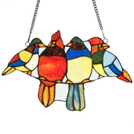 14.5" Tiffany Glass Birds Window Panel Hangings with Chain