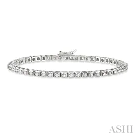 14K White Gold Square Shape Diamond Tennis Bracelet w/ 2.0 ctw