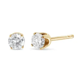 14K Yellow Gold 1/3 Cttw Round Brilliant-Cut Near Colorless Diamond Classic 4-Prong Stud Earrings (J-K Color, I1-I2 Clarity)