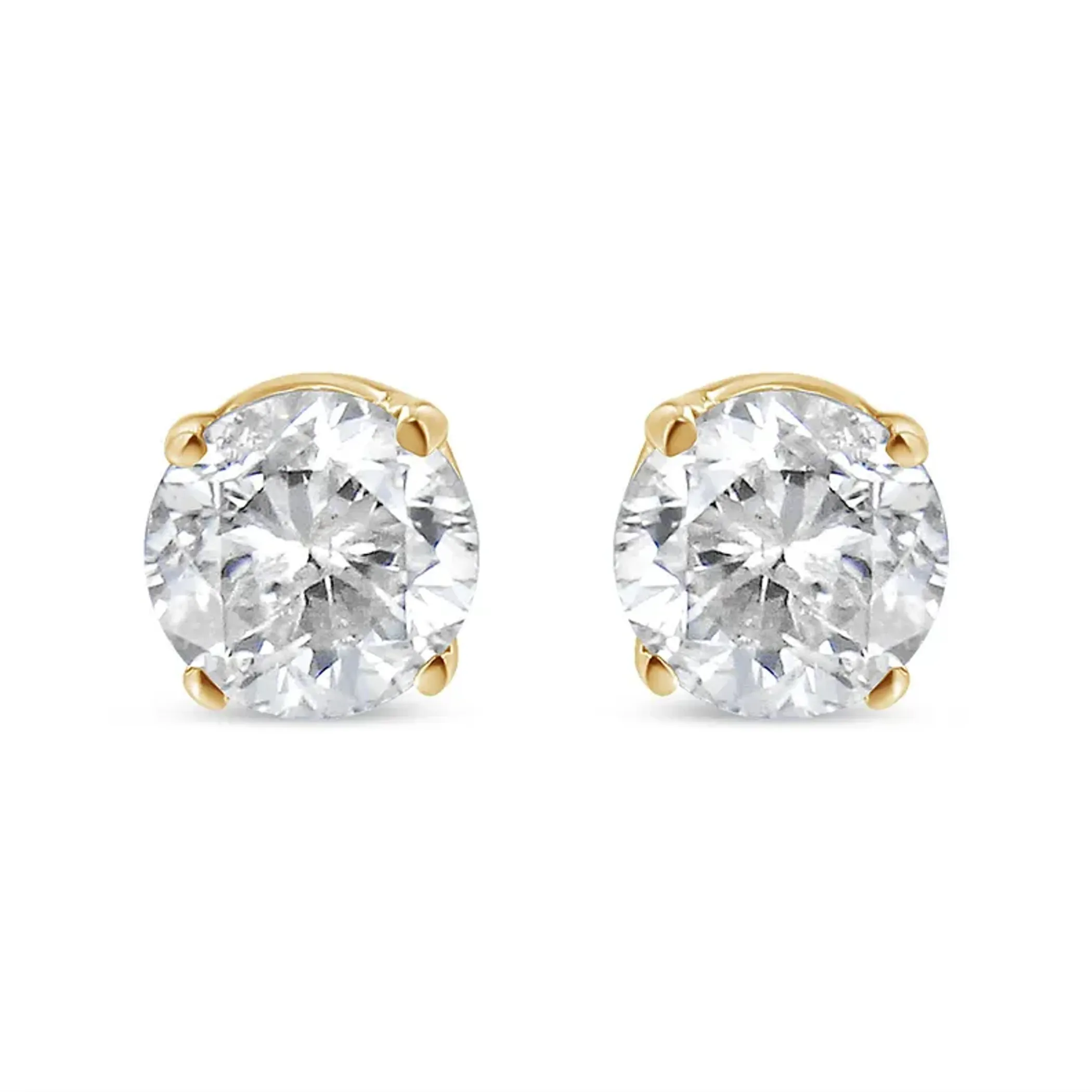 14K Yellow Gold 1/3 Cttw Round Brilliant-Cut Near Colorless Diamond Classic 4-Prong Stud Earrings (J-K Color, I1-I2 Clarity)