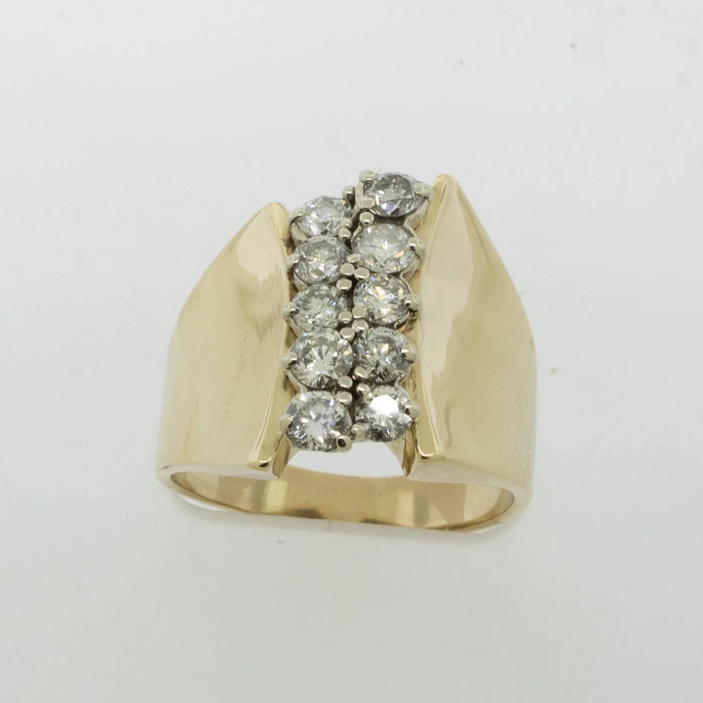 14K Yellow Gold 2 Row Cluster Diamond Ring ~1CTTW Size 7 Preowned Jewelry