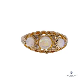 1894 Victorian Antique Opal and Diamond Wedding Anniversary 18K Gold Ring Band