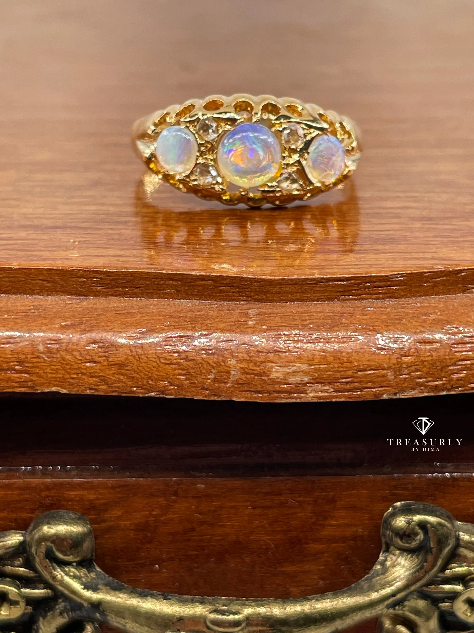 1894 Victorian Antique Opal and Diamond Wedding Anniversary 18K Gold Ring Band