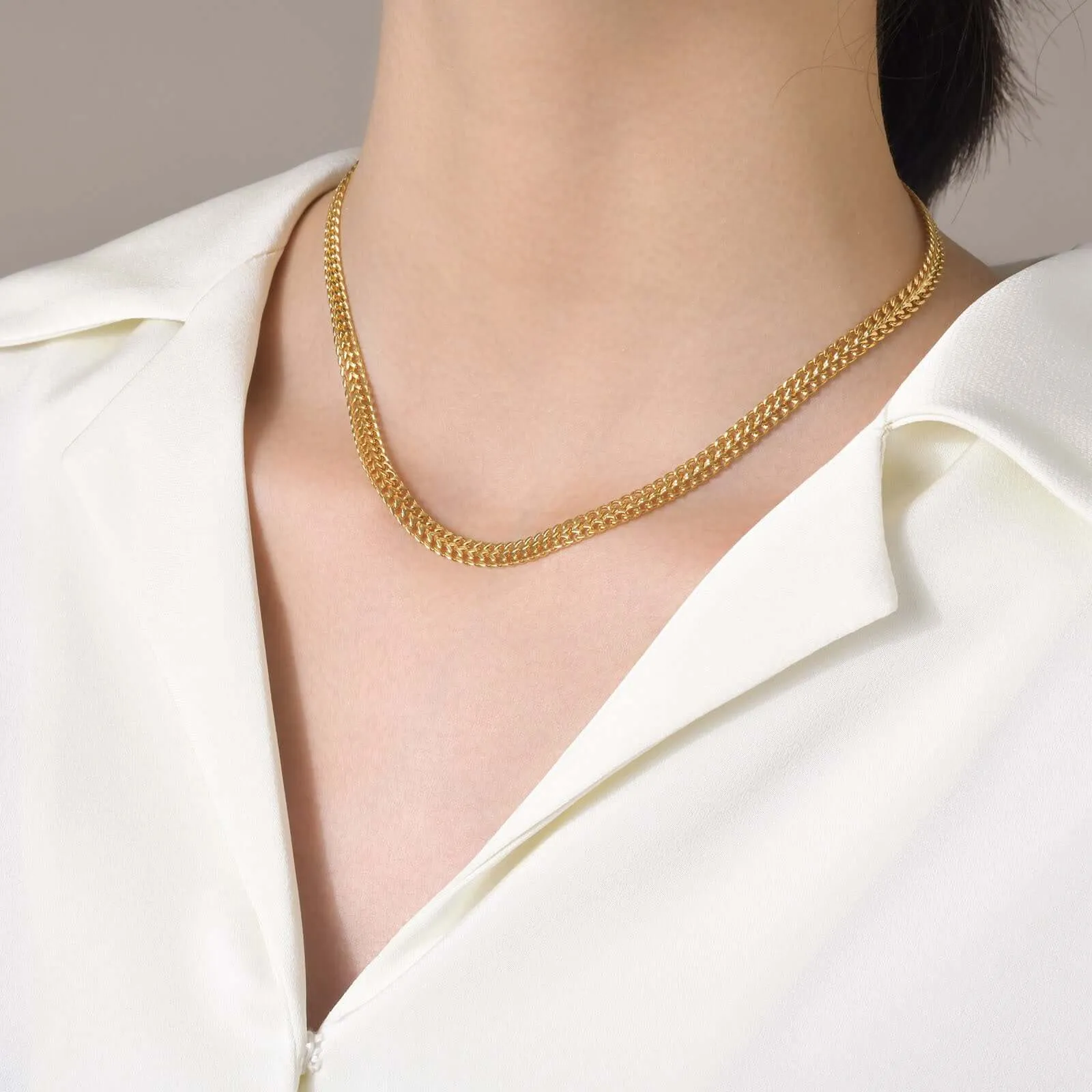 18K Gold Plated Double Row Women Chain Necklace