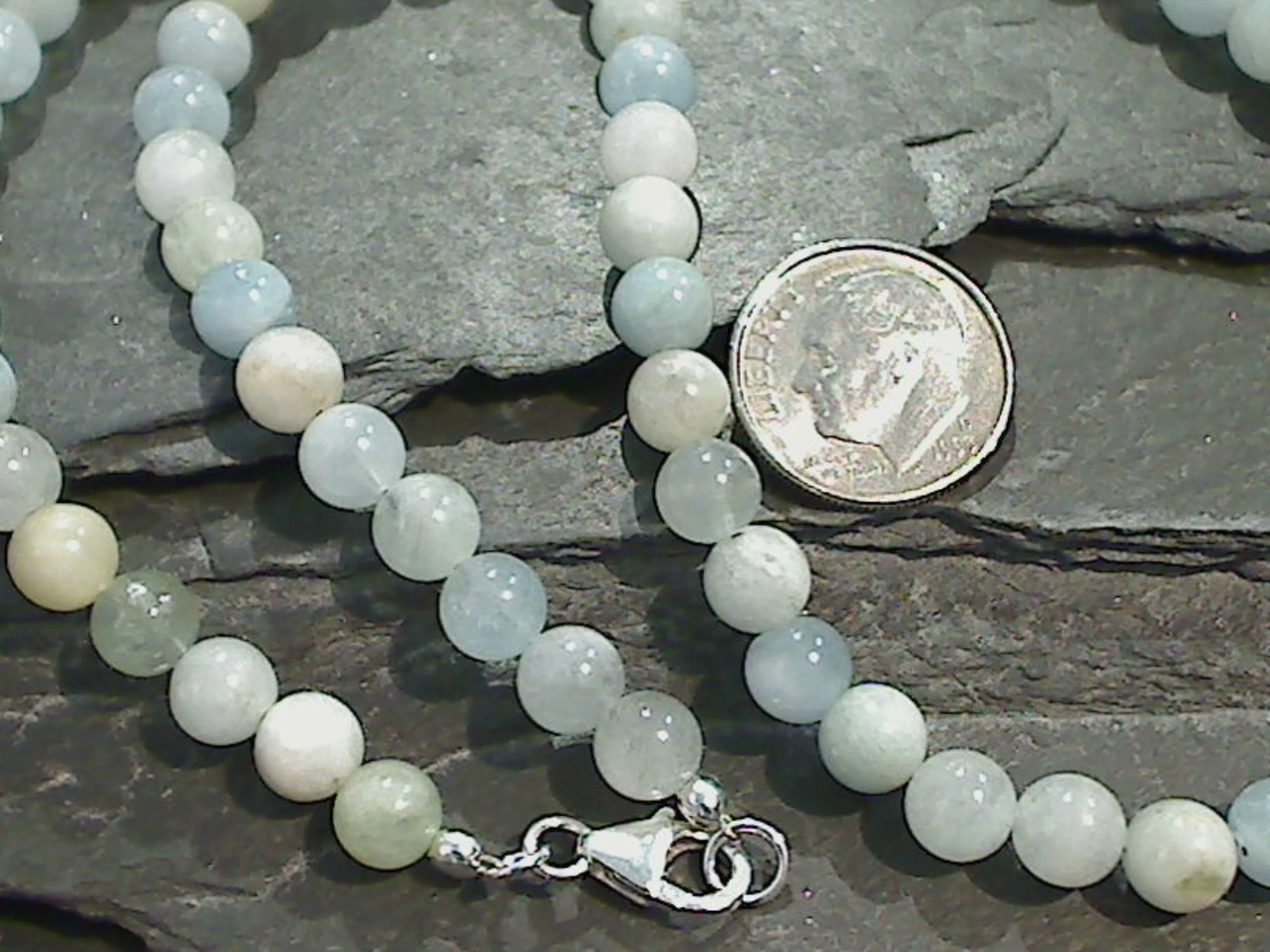 18" Aquamarine 6MM Necklace, Sterling Silver Clasp