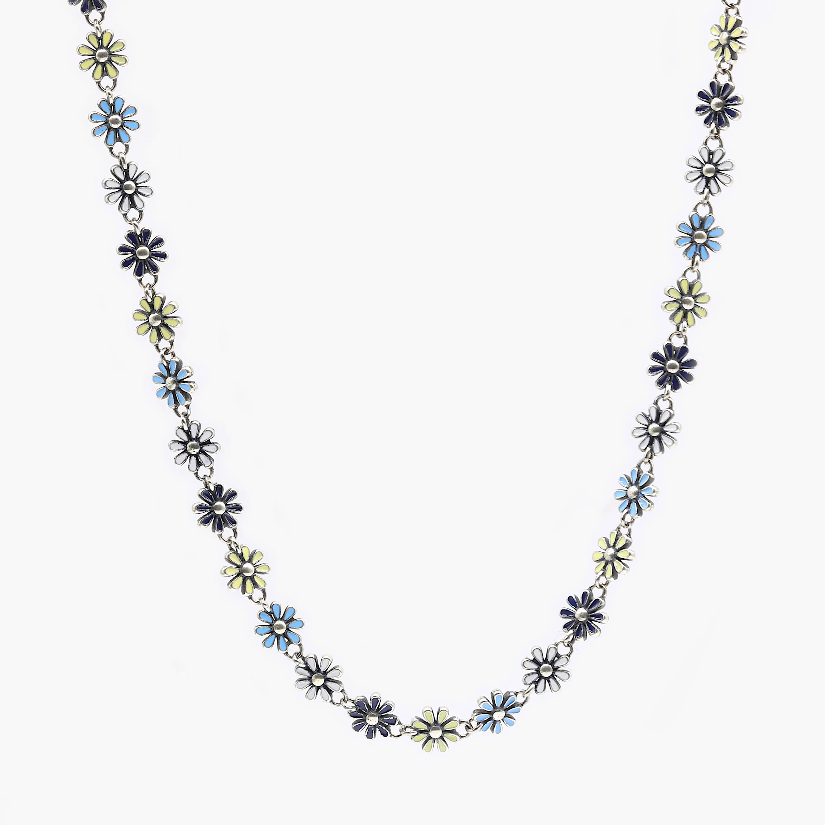 6mm Assorted Daisy Sterling Silver Necklace