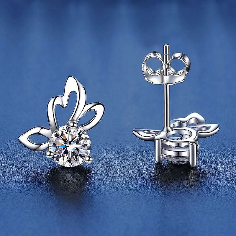 925 Silver Butterfly Wings Moissanite Stud Earrings