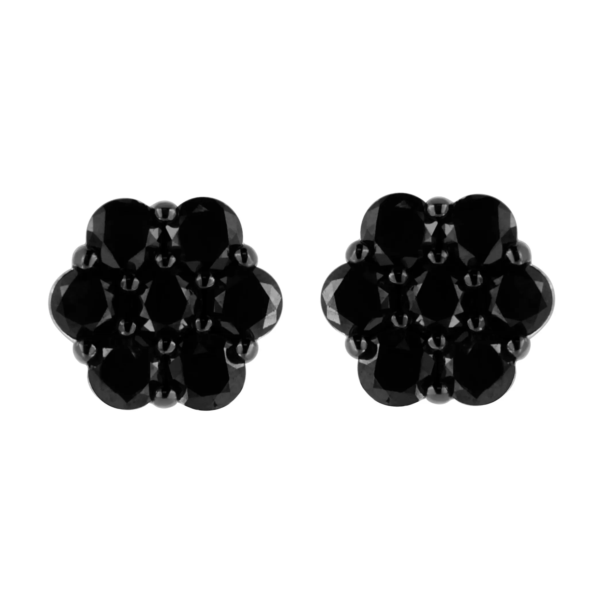 .925 Sterling Silver  Prong Set Round-Cut Treated Colored Diamond Floral Cluster Stud Earring - Choice of Diamond Colors and Total Weights - Pack Of: 1