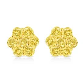 .925 Sterling Silver  Prong Set Round-Cut Treated Colored Diamond Floral Cluster Stud Earring - Choice of Diamond Colors and Total Weights - Pack Of: 1