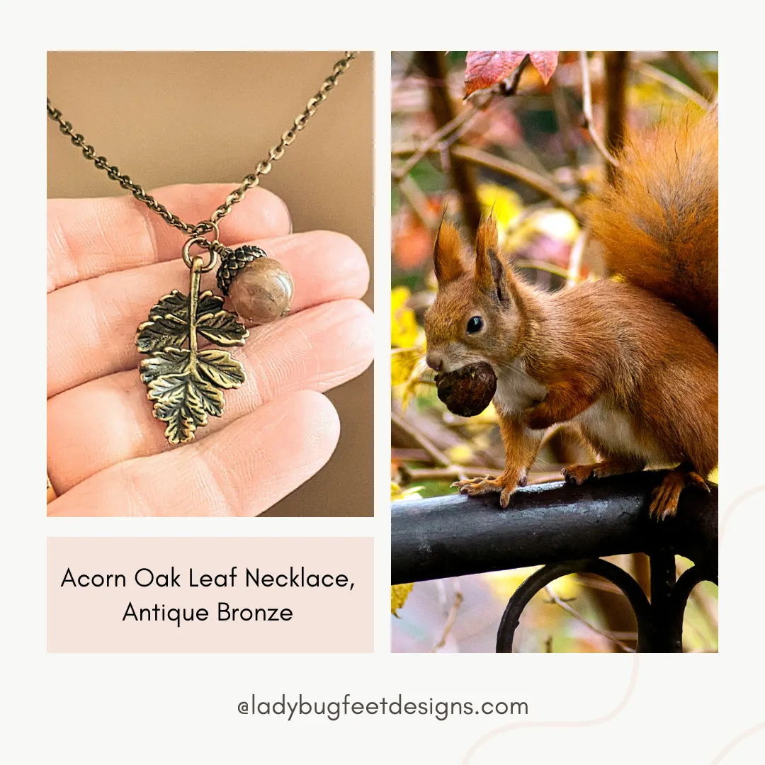 Acorn Oak Leaf Necklace, Antique Bronze