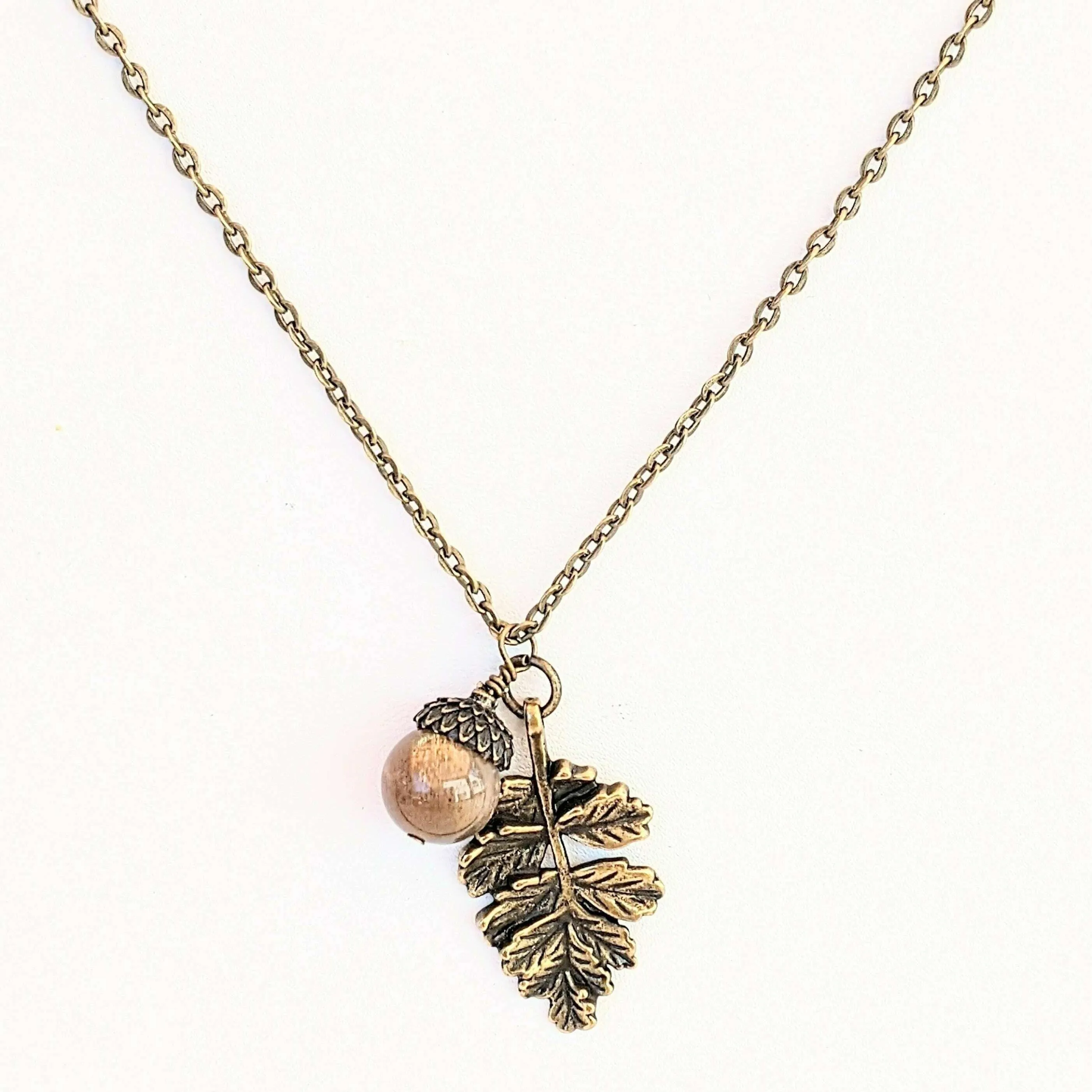 Acorn Oak Leaf Necklace, Antique Bronze