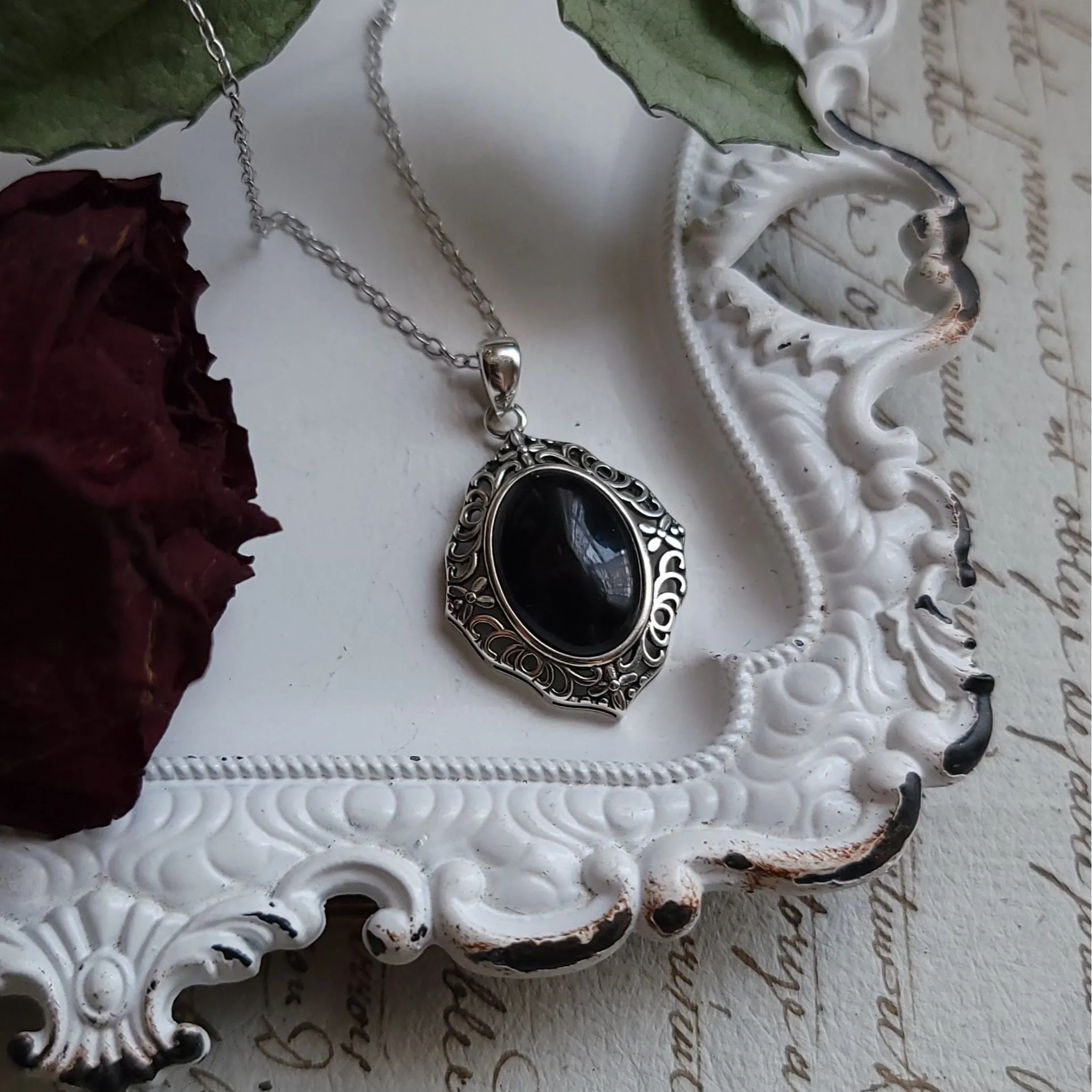 Agatha Black Agate Necklace - Sterling Silver