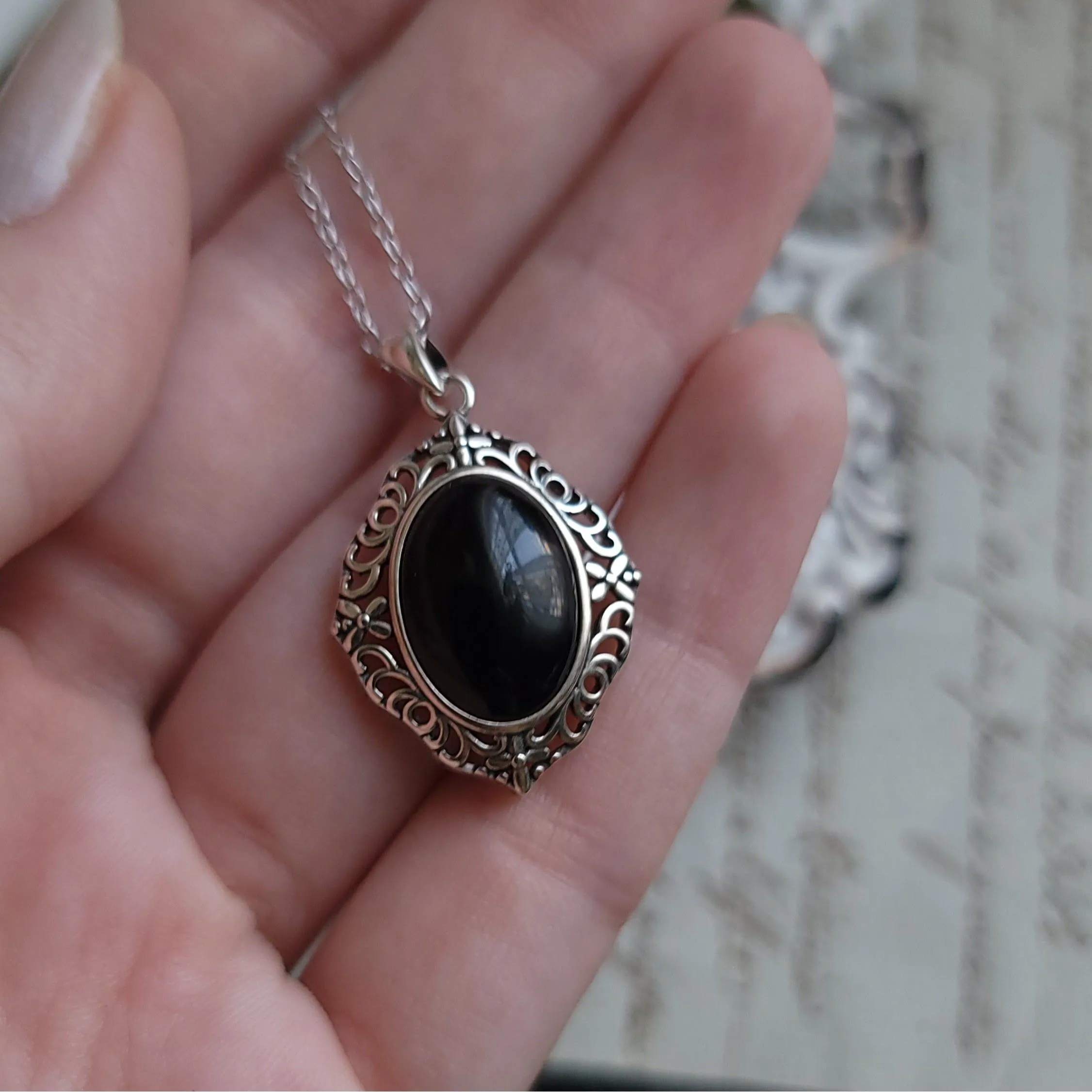 Agatha Black Agate Necklace - Sterling Silver