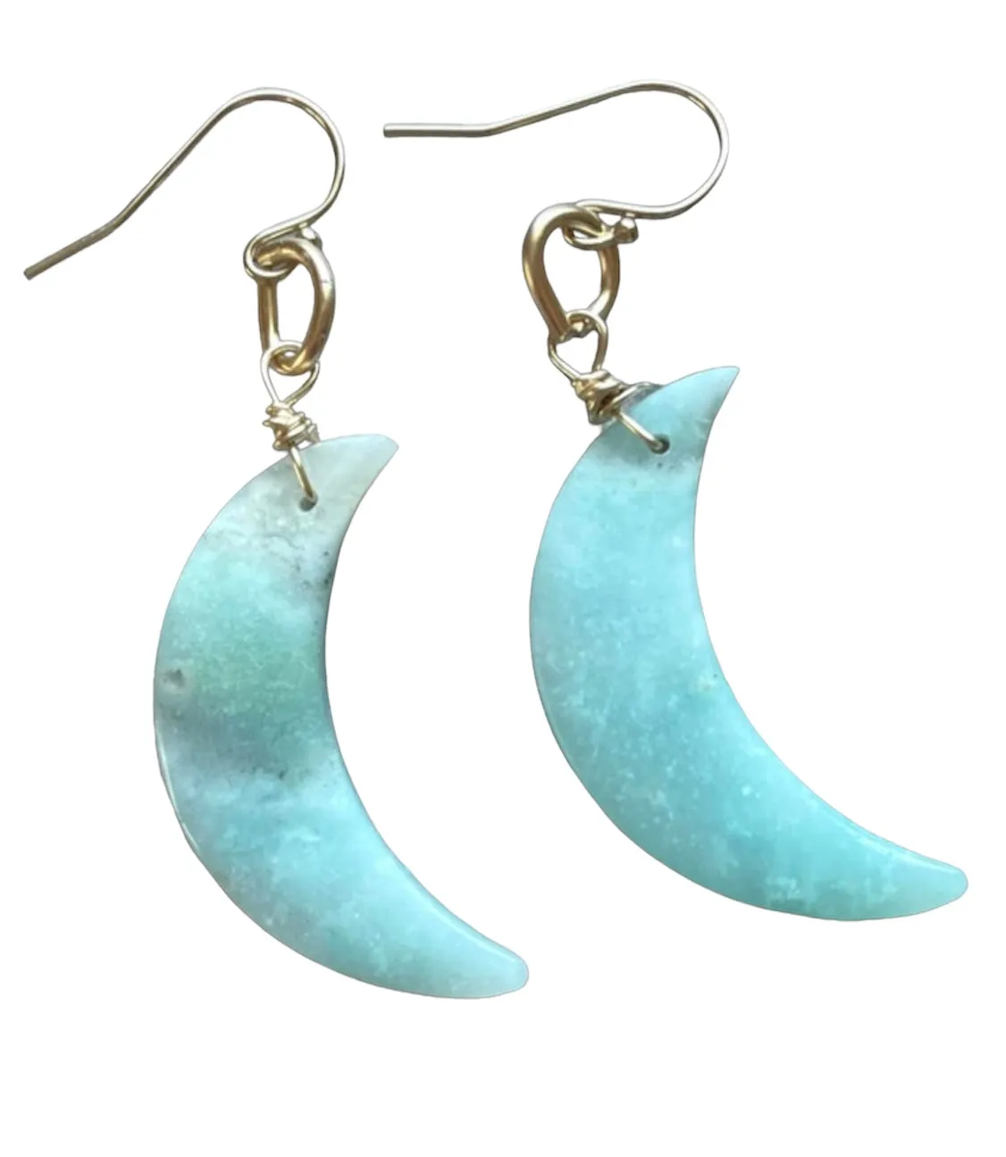 Amazonite Moon Statement Earrings Gold Fill