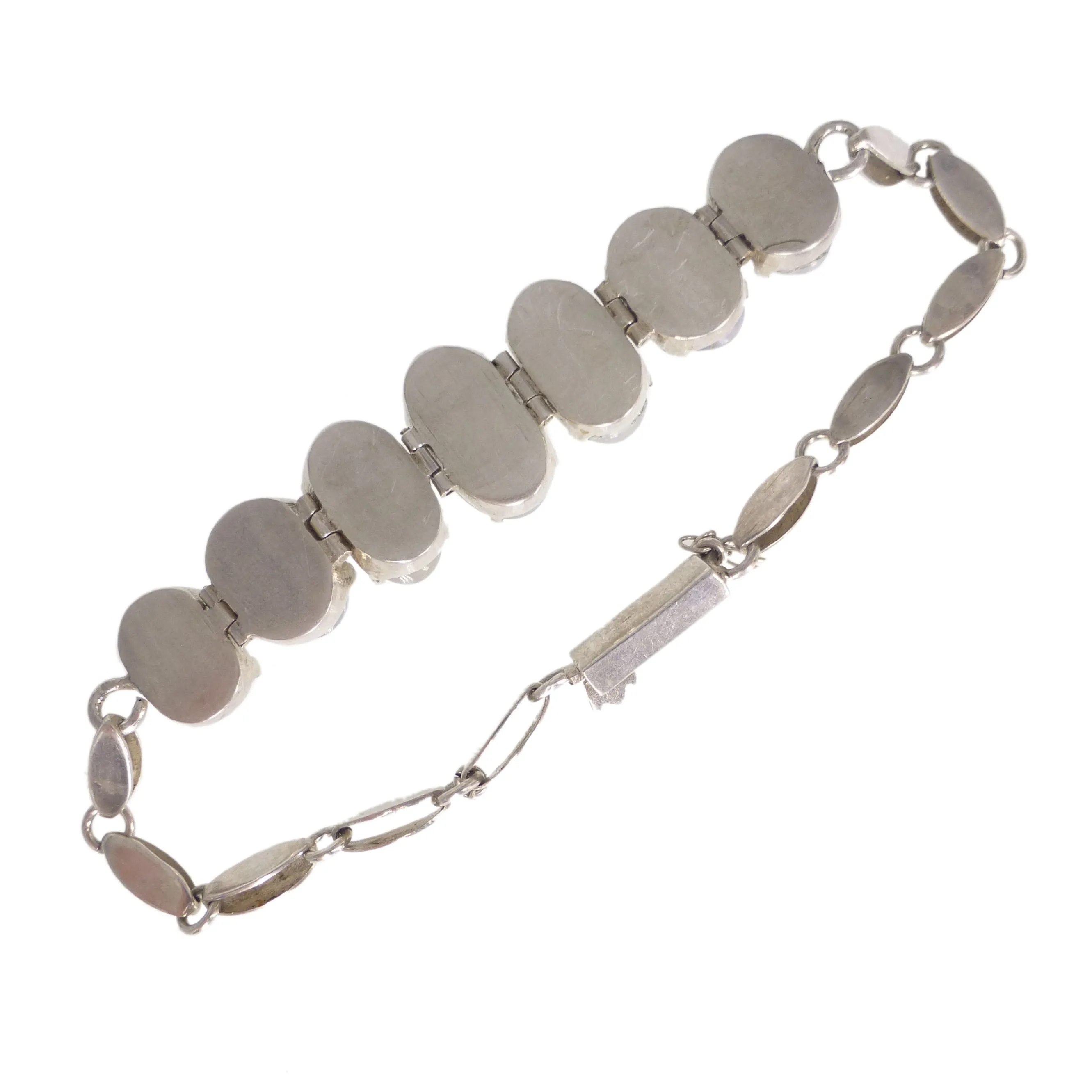 Antique Silver Art Deco Moonstone Panel Bracelet