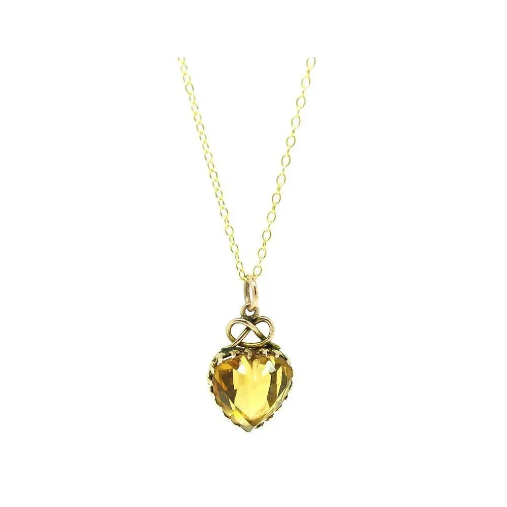 Antique Victorian Citrine Heart 9ct Gold Necklace