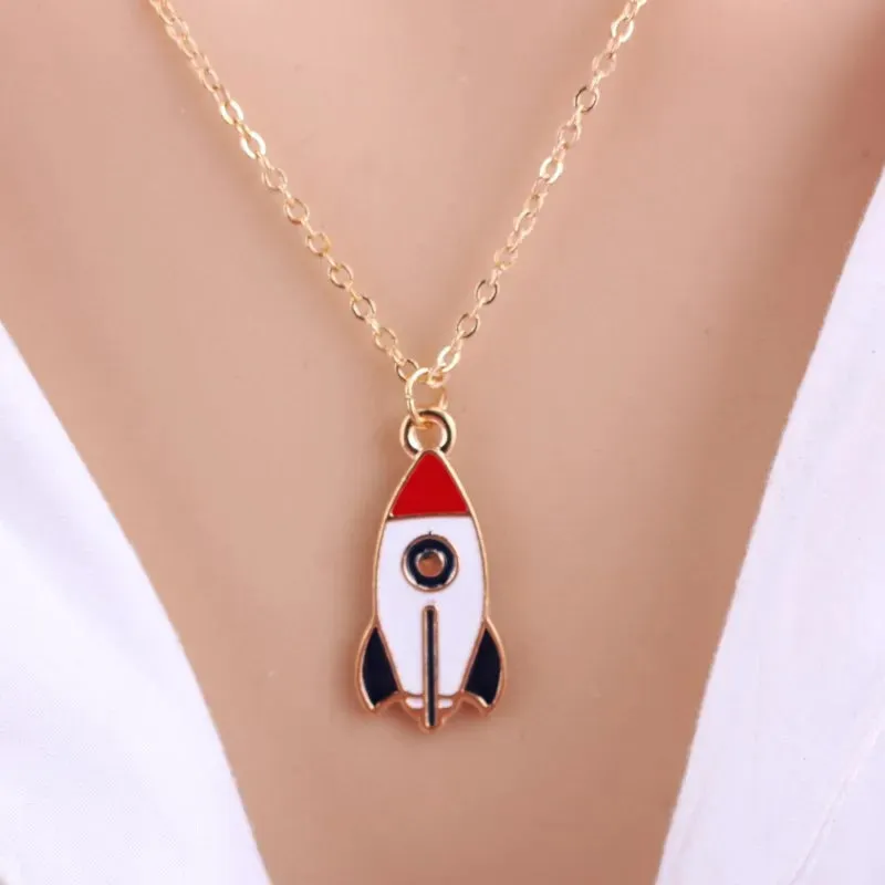 Astronaut Clavicle Cosmonaut Enamel Creative Women Jewelry Spaceman Cartoon Rocket Chain Pendant Men Necklace