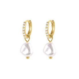 Baroque Style Huggie Hoop Earrings with Pearl Pendant