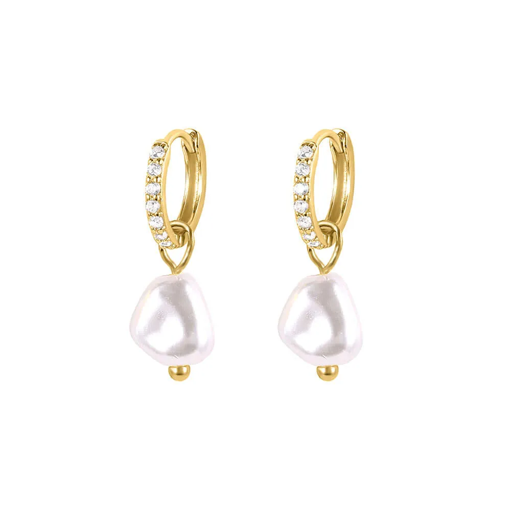 Baroque Style Huggie Hoop Earrings with Pearl Pendant