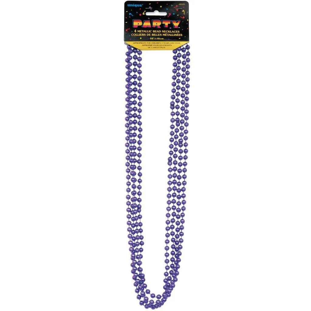 Bead Necklaces 32in 4ct,Purple Metallic