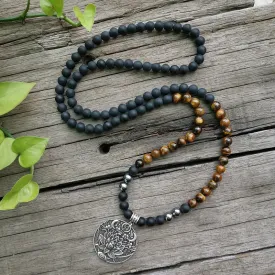 Black Onyx & Tigers Eye Bracelet/Necklace/Mala Set with Charm