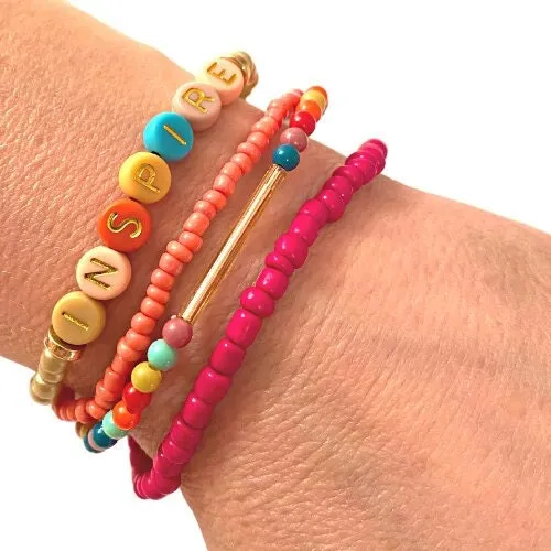 Bright Colored Beaded Stretch Bracelets, Word Bracelets, Bracelet Set, Words of Affirmation Bracelet