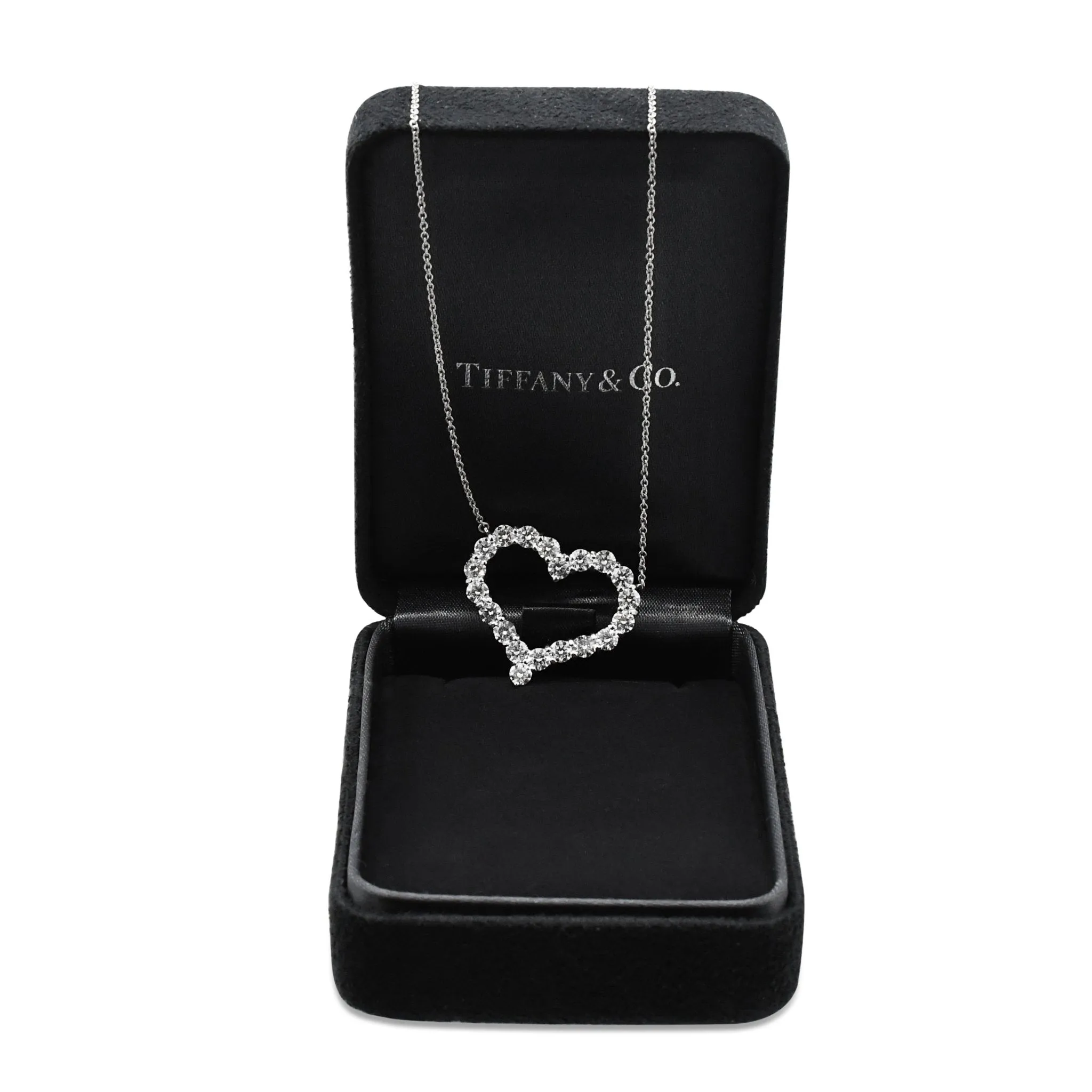 Brilliant Cut Diamond Set Tiffany Hearts Pendant Necklace - Large