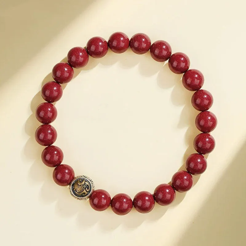 Buddha Stones 925 Sterling Silver Natural Cinnabar Four Beasts Blessing Bracelet