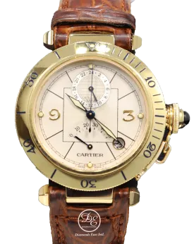 Cartier Pasha Seatimer Dual Time GMT Power Reserve W3014456 2395 18K Yellow Gold