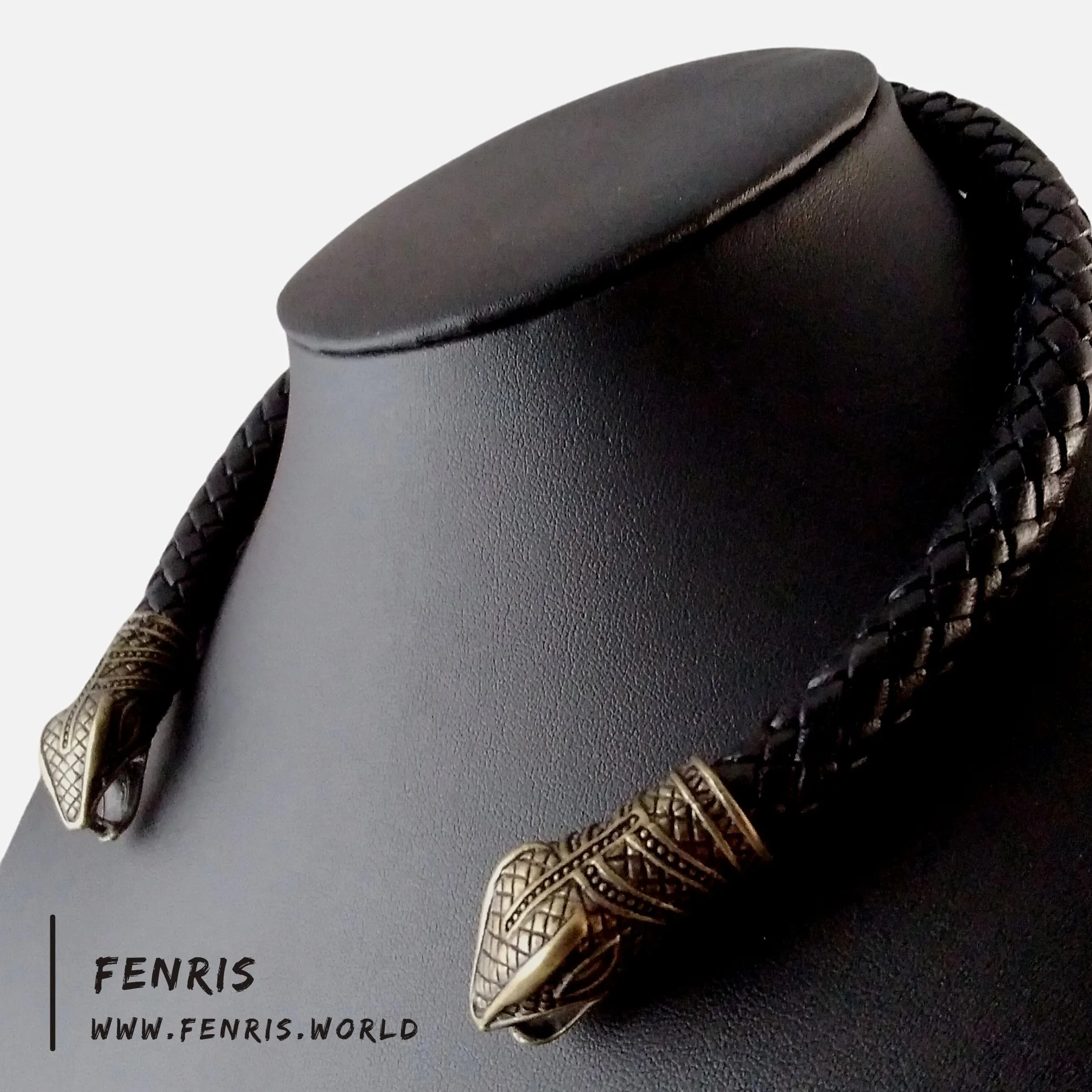 Celtic Torc Bronze Snake Black Leather | Fenris