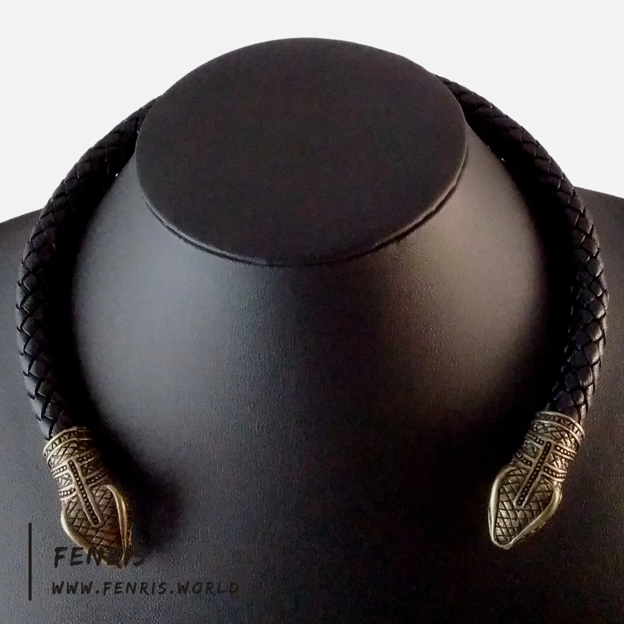 Celtic Torc Bronze Snake Black Leather | Fenris