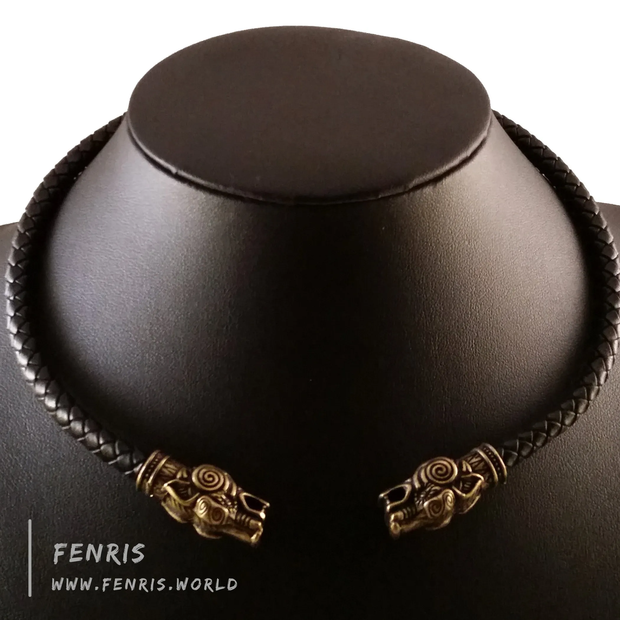 Celtic Torc Bronze Wolf Black Leather | Fenris