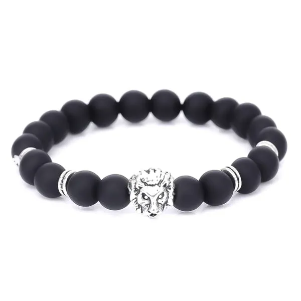 Classy Men Black Silver Lion Bracelet