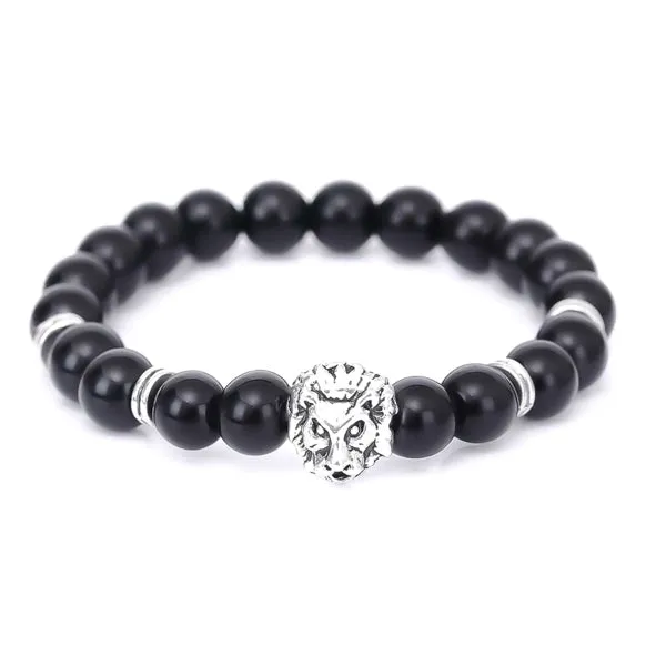 Classy Men Black Silver Lion Bracelet