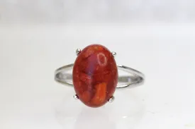 Coral silver sterling ring