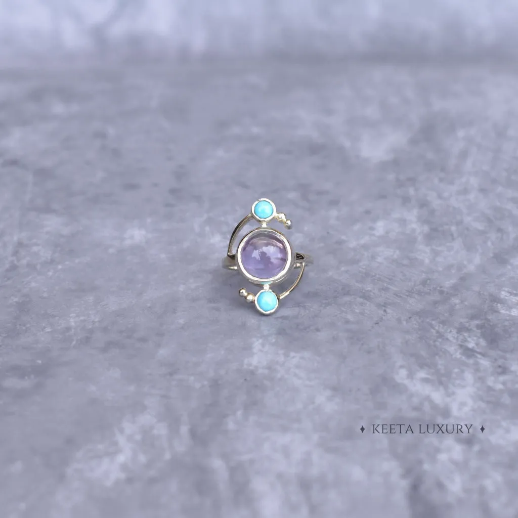 Cosmic Duet - Amethyst & Turquoise Ring