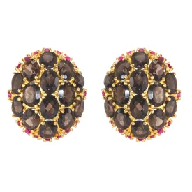 Earrings - Smoky Quartz & Ruby Globes