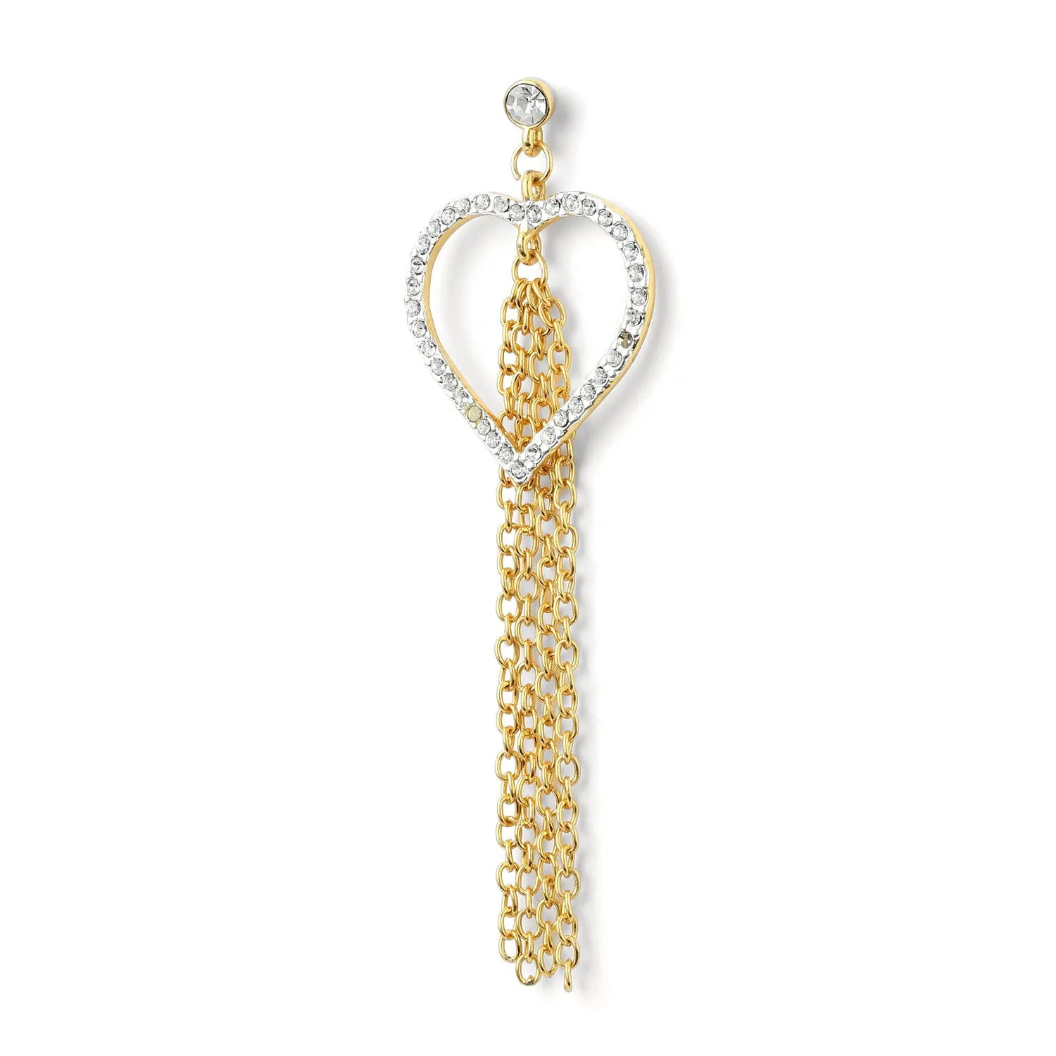 Estele Gold & Rhodium Plated Heart Tassel Earrings for Women