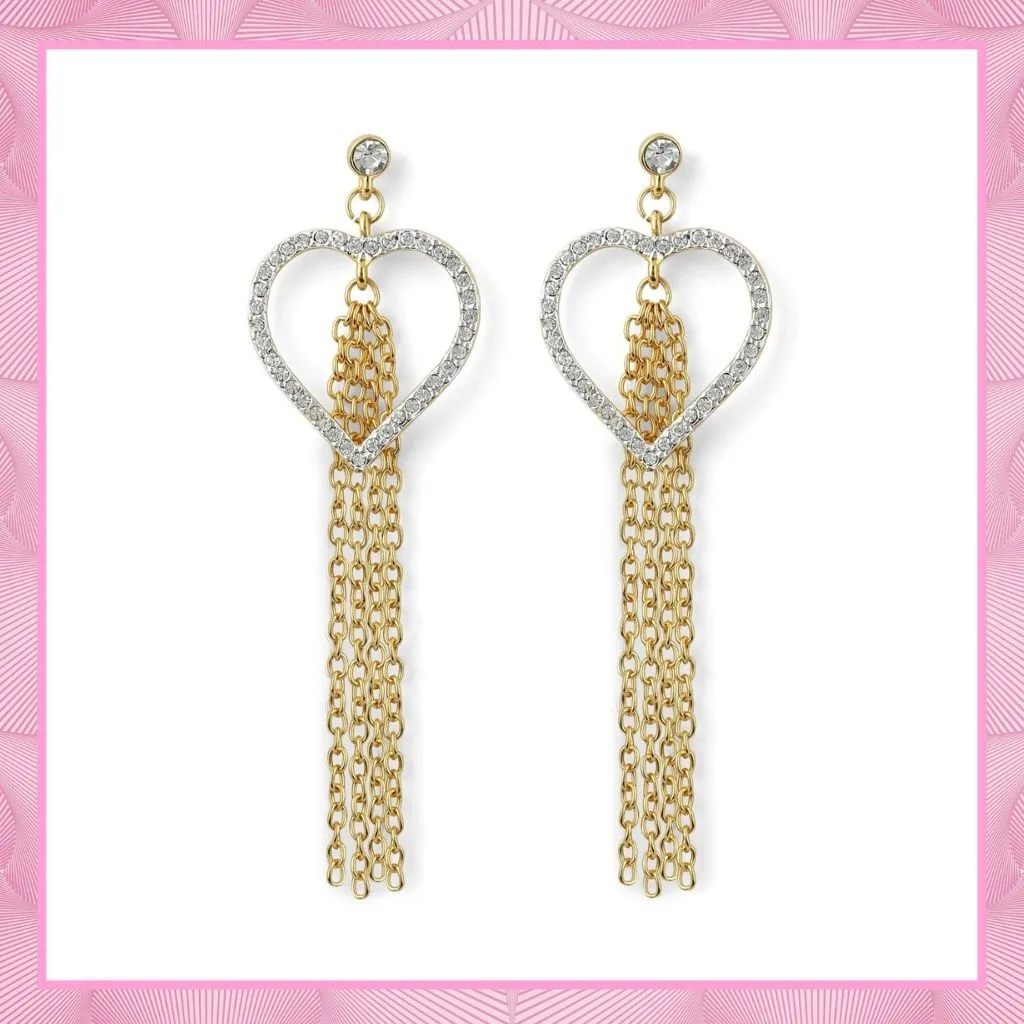 Estele Gold & Rhodium Plated Heart Tassel Earrings for Women