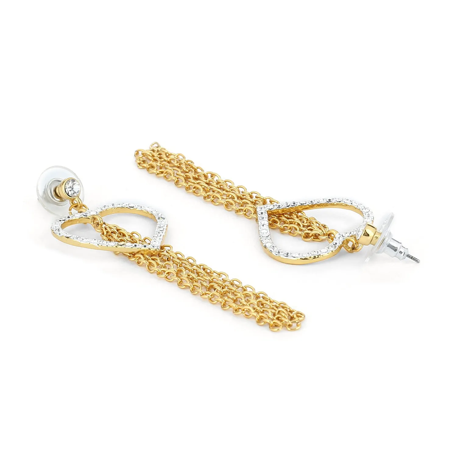 Estele Gold & Rhodium Plated Heart Tassel Earrings for Women