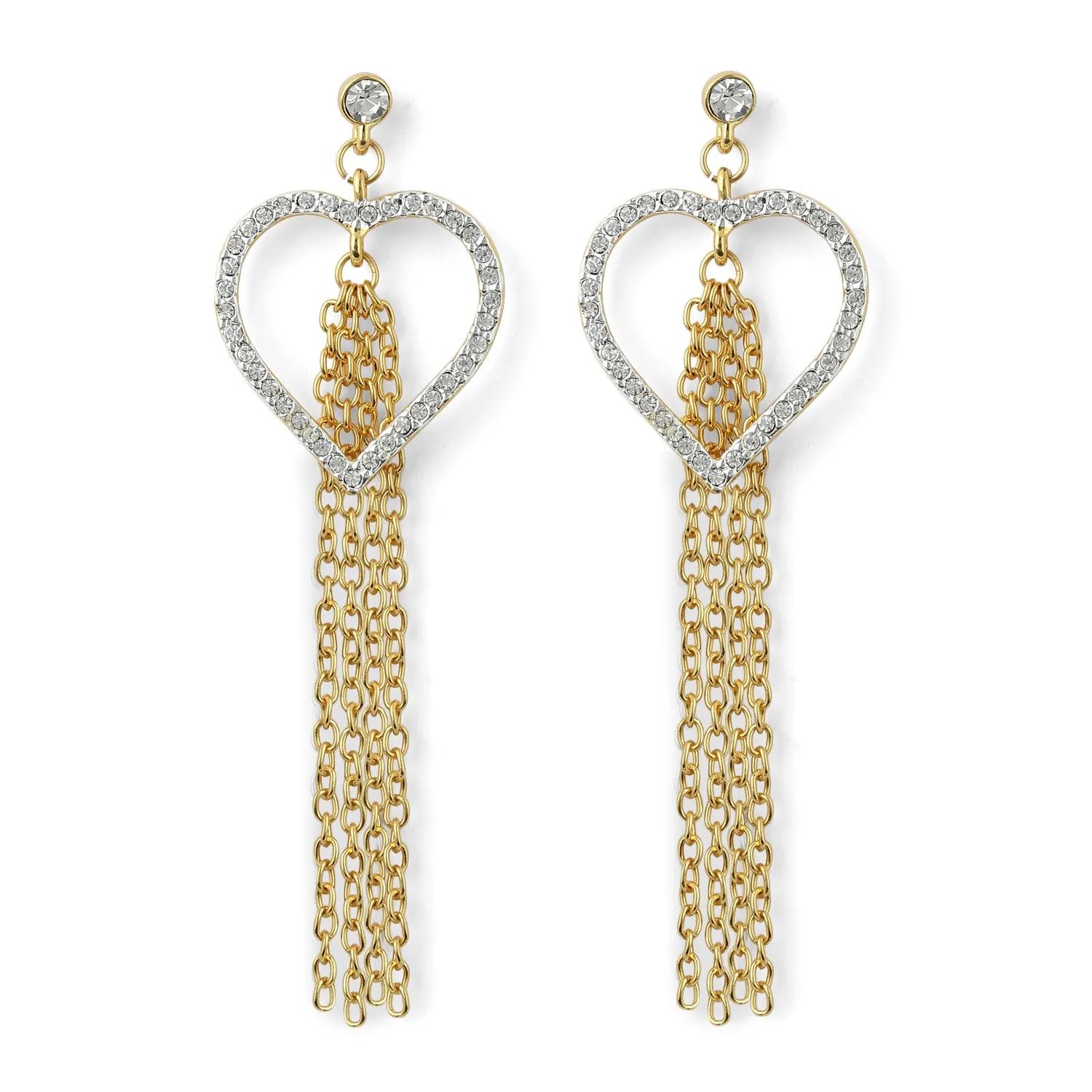 Estele Gold & Rhodium Plated Heart Tassel Earrings for Women