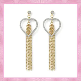 Estele Gold & Rhodium Plated Heart Tassel Earrings for Women