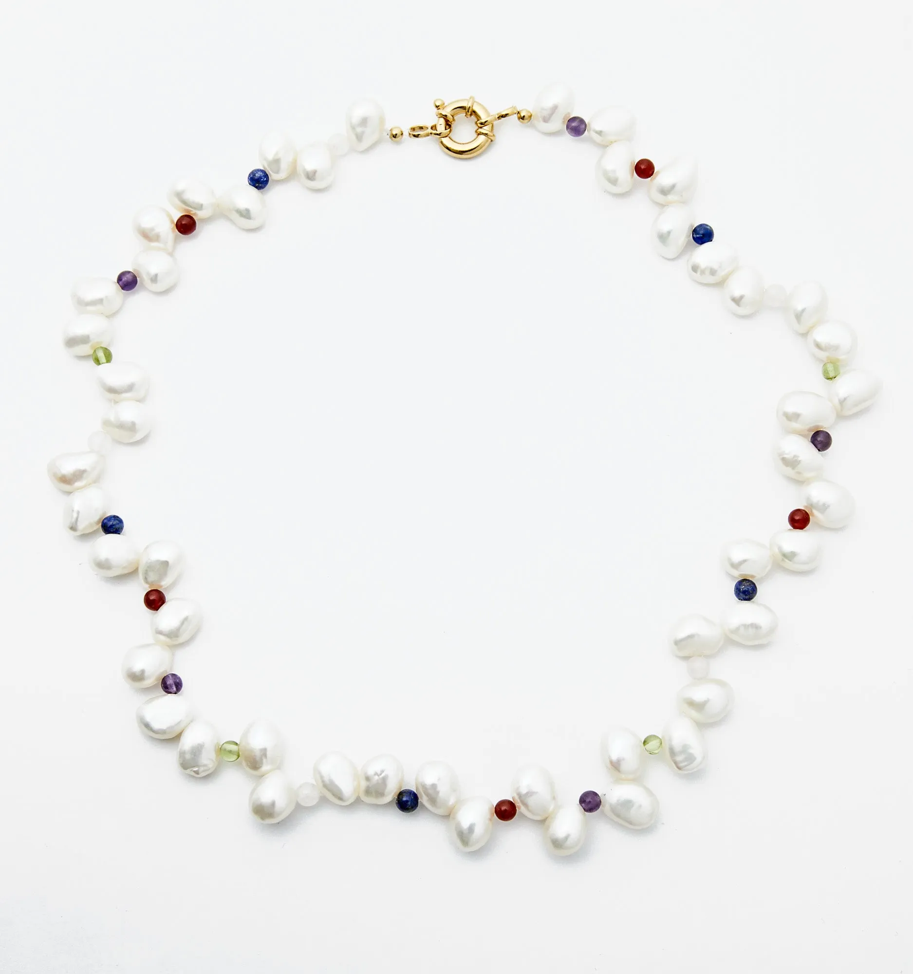 Freshwater Pearl Necklace With Gemstones