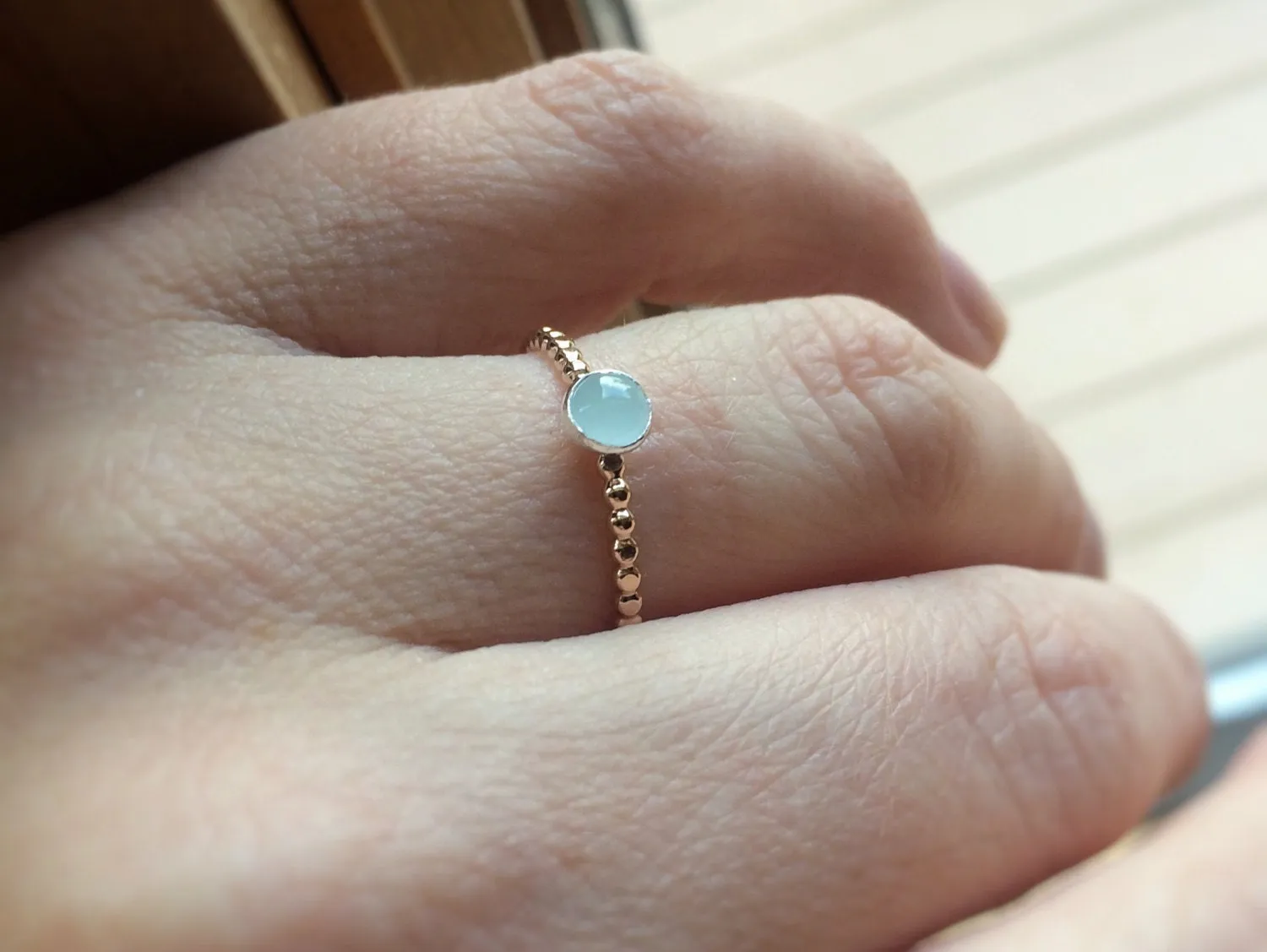 Gold Beaded Aquamarine Ring, Mixed Metal Stacking Ring, Unique Design, Beaded Ring, Gold and Silver Ring, Gemstone, Pale Blue Aquamarine