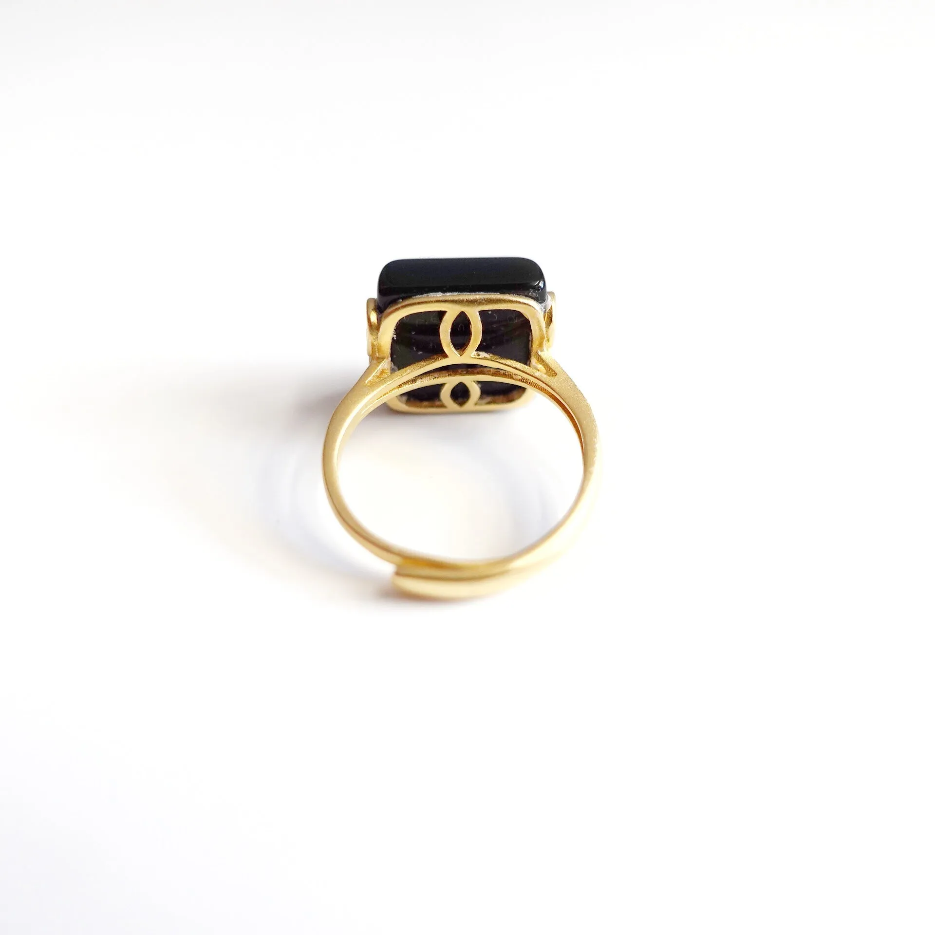 Gold Square Obsidian Ring