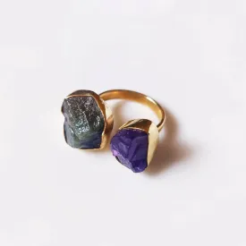 Green Emerald and Amethyst Stone Crystal Ring