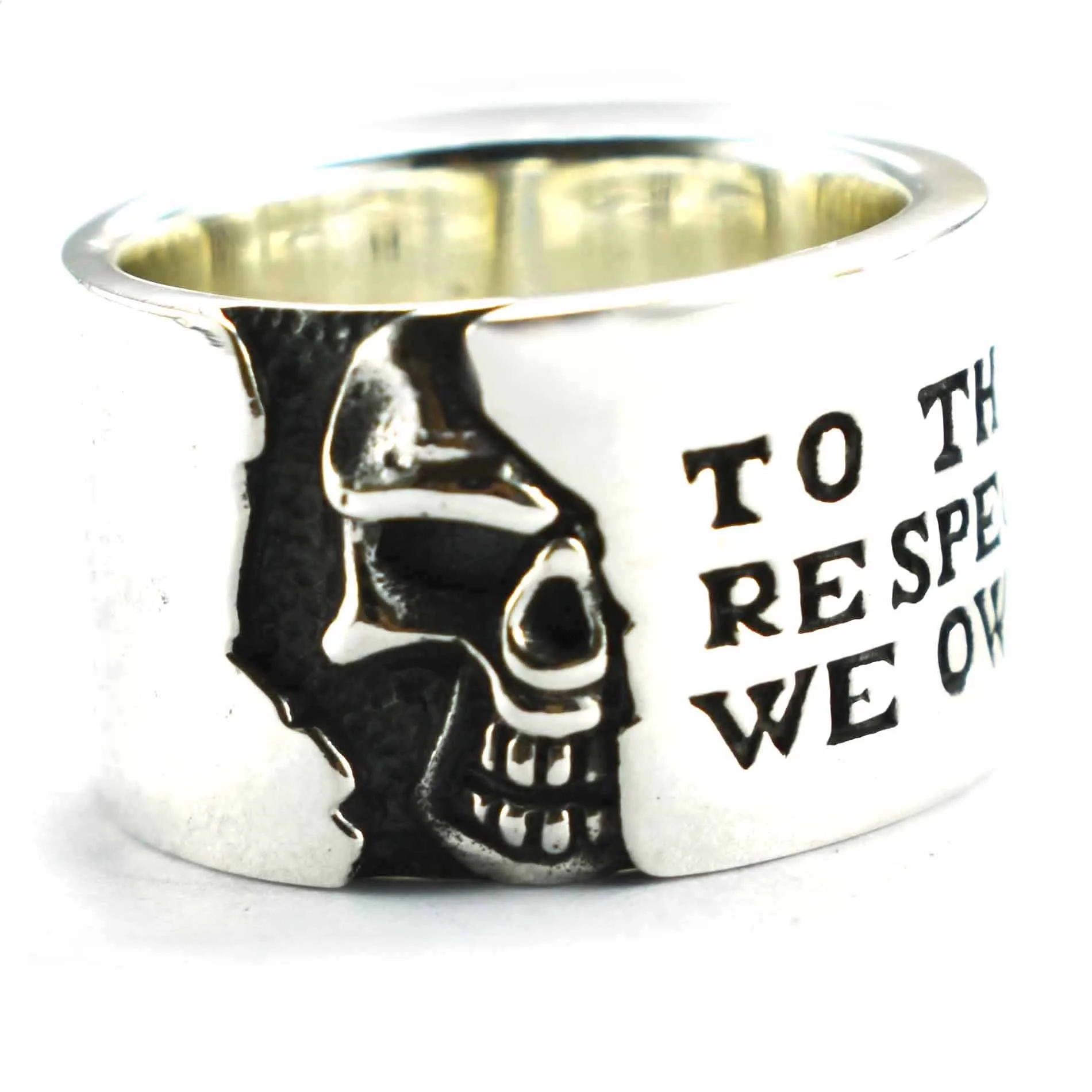 Half face skull silver ring