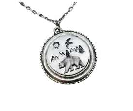 Handmade Hand Stamped Mountain Bear Nature Necklace