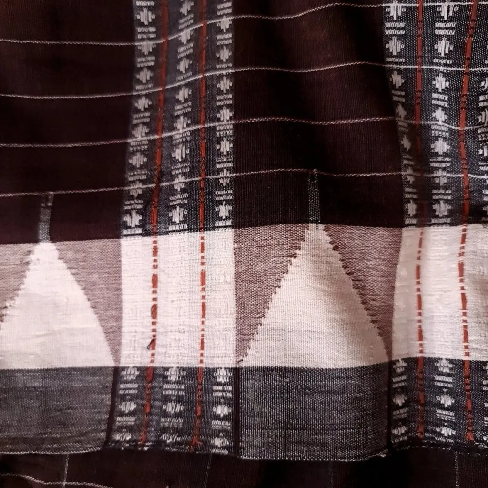 Handwoven Kotpad Cotton Saree in Dark Brown & Off White