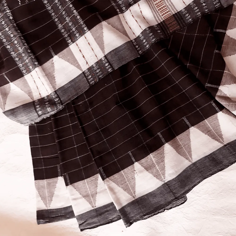 Handwoven Kotpad Cotton Saree in Dark Brown & Off White